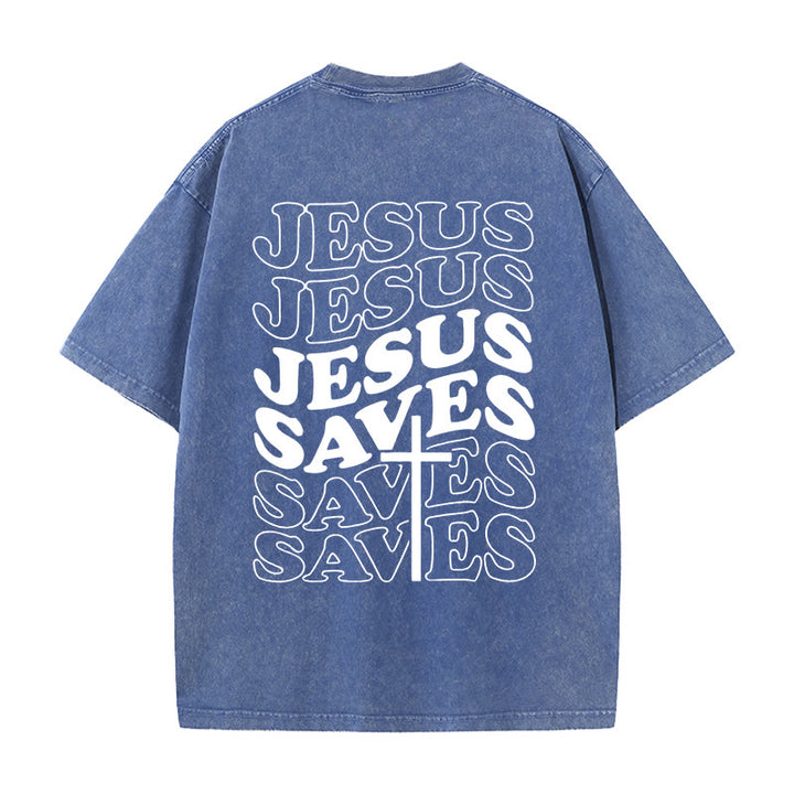 Christianartworkshop Unisex T-Shirt mit Jesus-Rettungskreuz-Grafik, gewaschen - Blau - 5XL - image 9