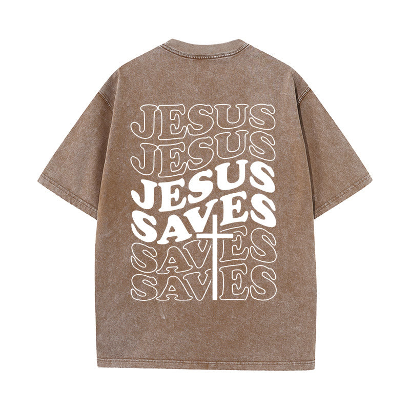 Christianartworkshop Unisex T-Shirt mit Jesus-Rettungskreuz-Grafik, gewaschen - Kaffee - 5XL - image 15