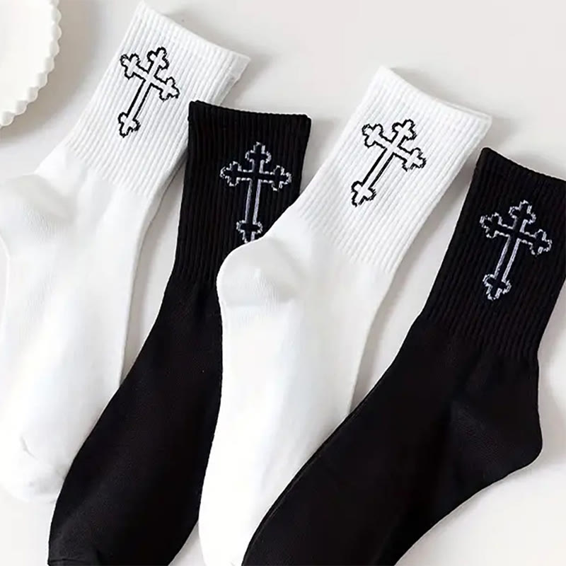 Christianartworkshop Minimalistisches Kreuz-Design, Crew-Socken, Unisex: Gehen Sie täglich in göttlicher Führung - Schwarz - 10 Paare - image 0