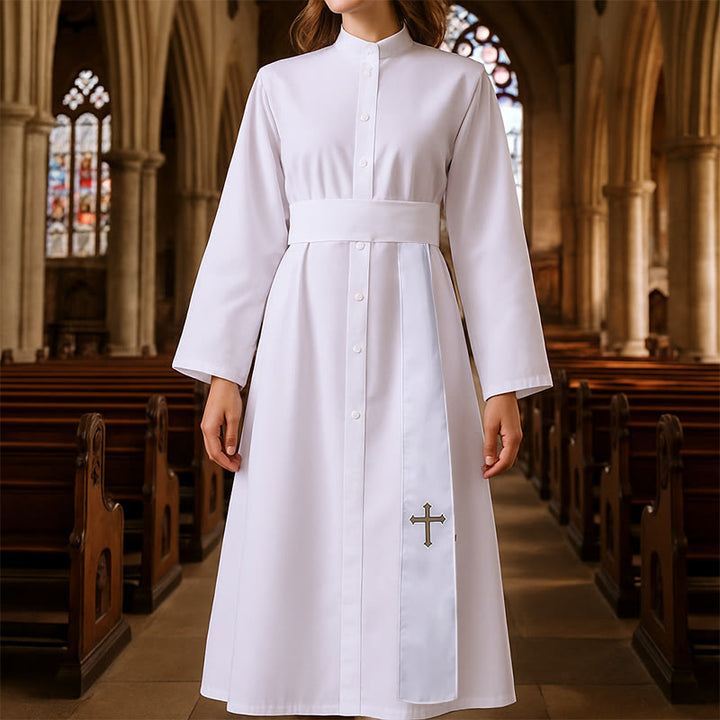 Elegante dreifarbige liturgische Priestergewänder von Christianartworkshop mit Taillenband und Kreuz - image 0
