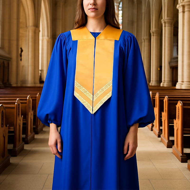Christianartworkshop Klassische, vielseitige 4-farbige Priesterrobe mit goldenem V-Kragen-Design - Blau - 3XL - image 0