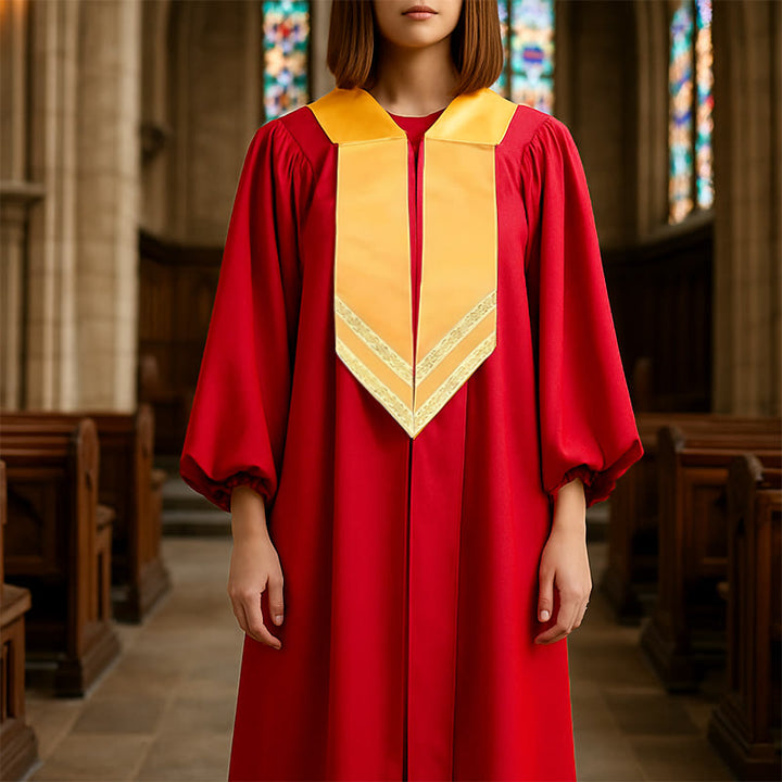 Christianartworkshop Klassische, vielseitige 4-farbige Priesterrobe mit goldenem V-Kragen-Design - Rot - 3XL - image 11