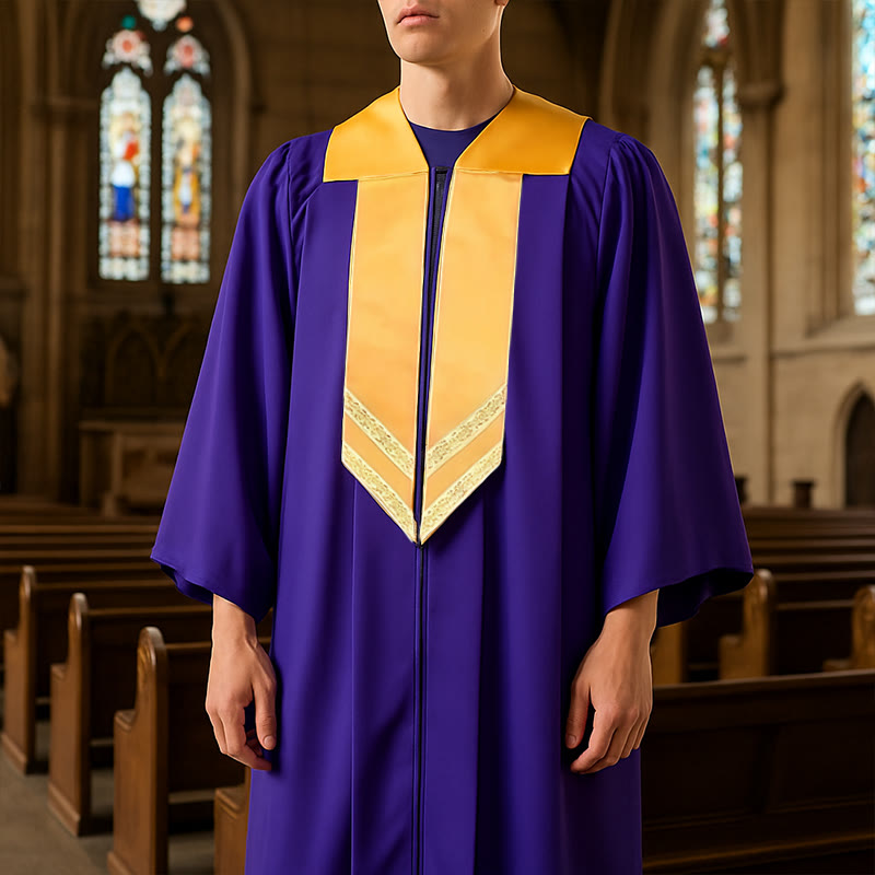 Christianartworkshop Klassische, vielseitige 4-farbige Priesterrobe mit goldenem V-Kragen-Design - Lila - 3XL - image 13