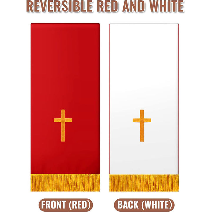 Christianartworkshop Komplettes Kirchenparament-Set: Tischläufer, Rednerpultschal und Bibelmarker in Rot und Weiß - image 2