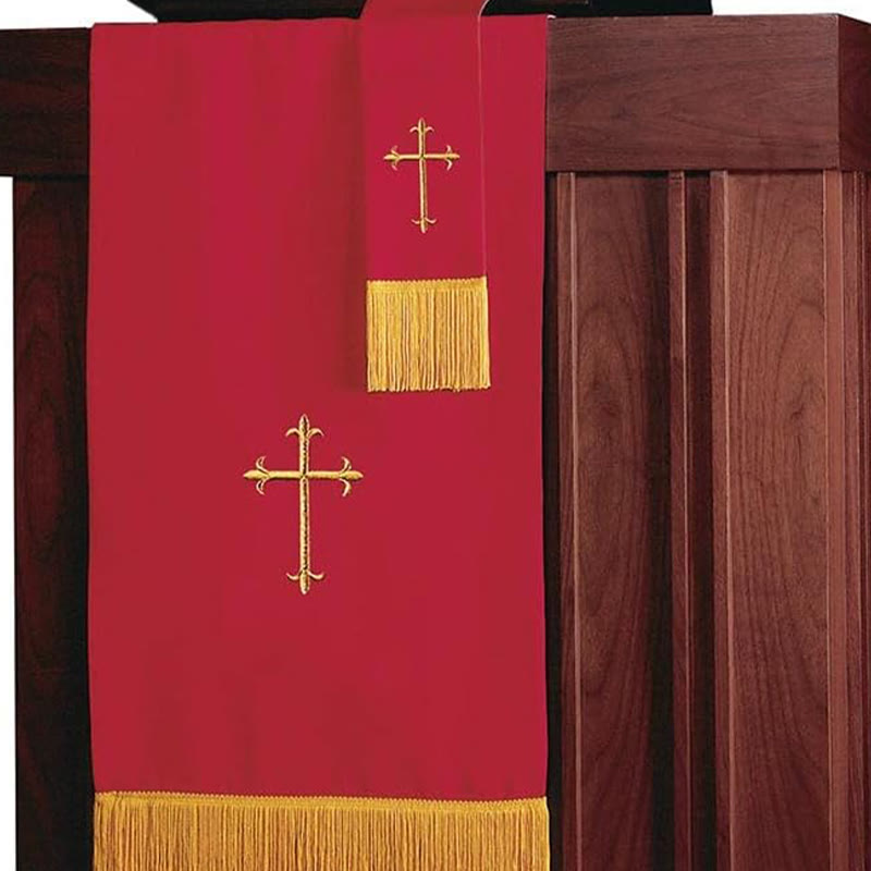 Christianartworkshop Komplettes Kirchenparament-Set: Tischläufer, Lesepulttuch und Bibellesezeichen in Rot und Weiß - image 7