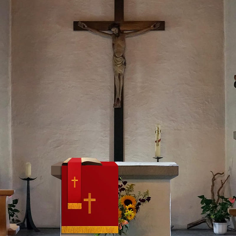 Christianartworkshop Komplettes Kirchenparament-Set: Tischläufer, Rednerpultschal und Bibelmarker in Rot und Weiß - image 9