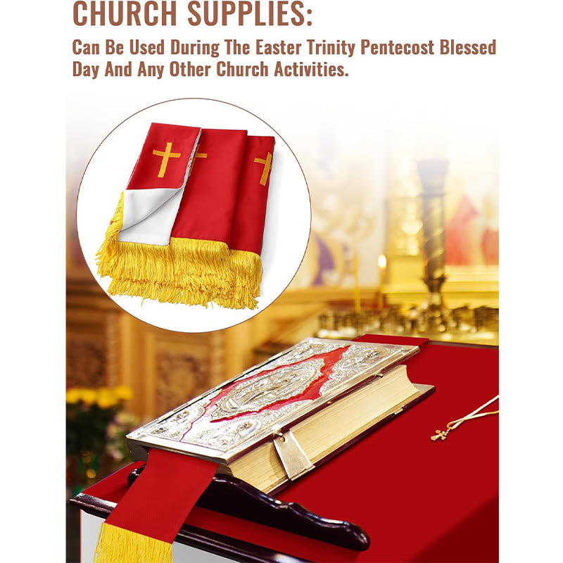 Christianartworkshop Komplettes Kirchenparament-Set: Tischläufer, Lesepulttuch und Bibellesezeichen in Rot und Weiß - image 6