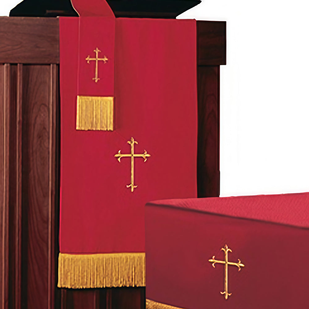 Christianartworkshop Komplettes Kirchenparament-Set: Tischläufer, Lesepulttuch und Bibellesezeichen in Rot und Weiß - Rot & Weiß - image 1