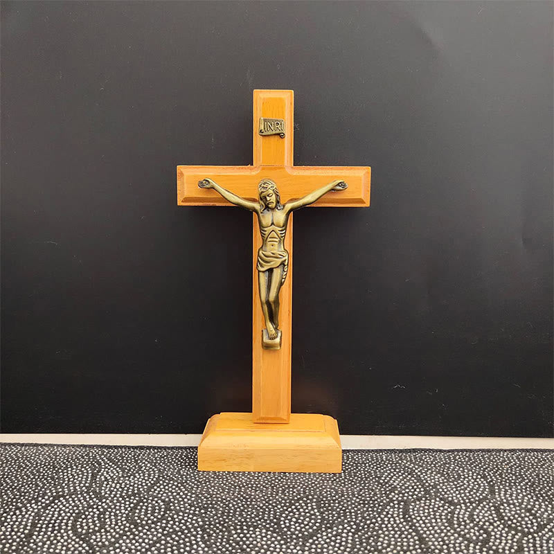 Christianartworkshop Holzkruzifix mit Bronze – getönte Figur: Ein zeitloses Symbol der Hingabe - image 0