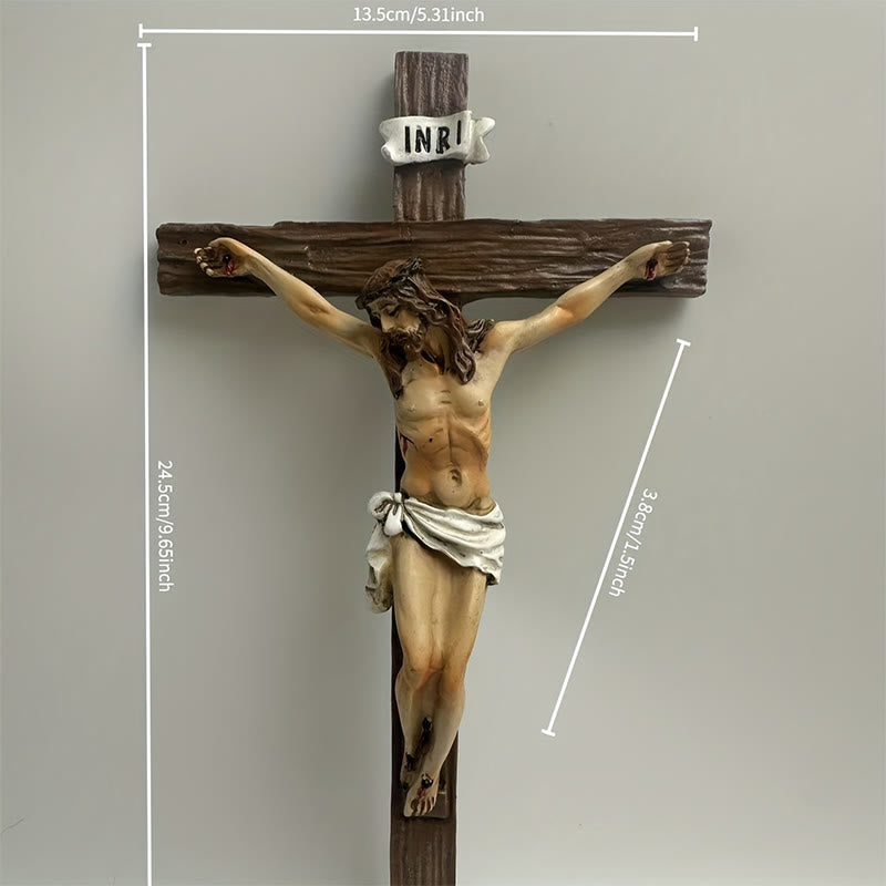 Christianartworkshop Wandkruzifix aus dunklem Kunstharz: Realistisches Jesus- und INRI-Detail - image 8