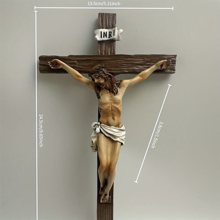 Christianartworkshop Wandkruzifix aus dunklem Kunstharz: Realistisches Jesus- und INRI-Detail - image 8