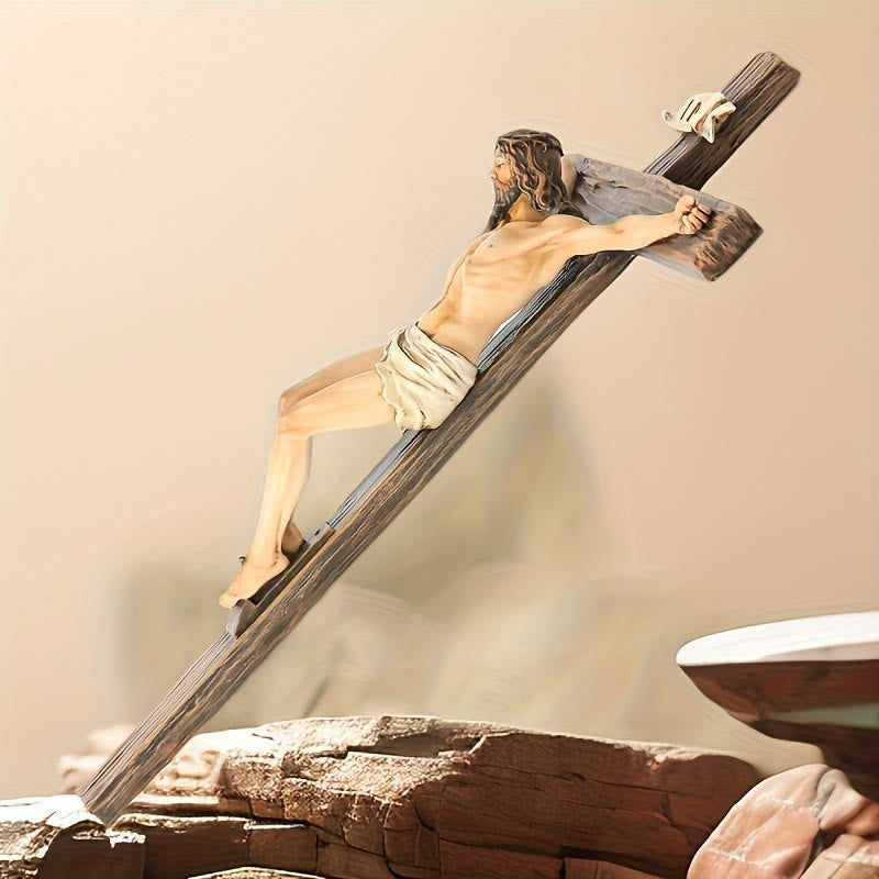 Christianartworkshop Wandkruzifix aus dunklem Kunstharz: Realistisches Jesus- und INRI-Detail - image 5