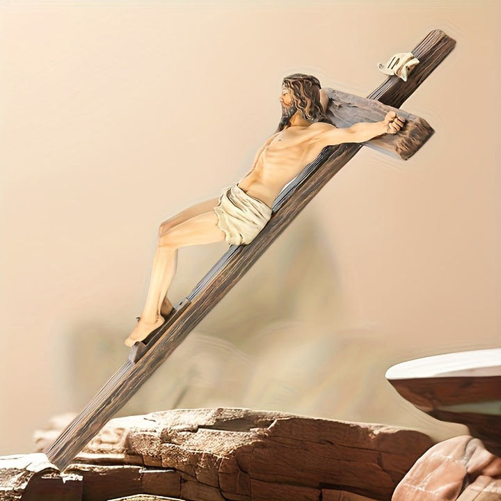 Christianartworkshop Wandkruzifix aus dunklem Kunstharz: Realistisches Jesus- und INRI-Detail - image 5