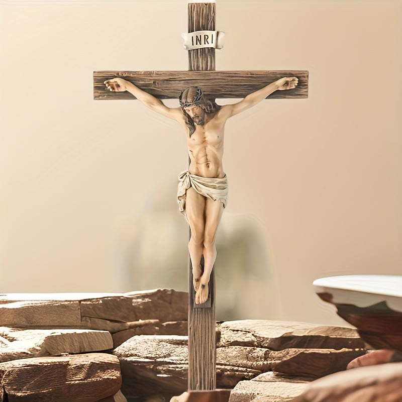 Christianartworkshop Wandkruzifix aus dunklem Kunstharz: Realistisches Jesus- und INRI-Detail - image 6