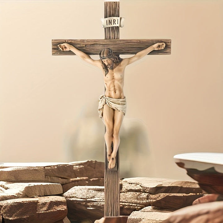 Christianartworkshop Wandkruzifix aus dunklem Kunstharz: Realistisches Jesus- und INRI-Detail - image 6