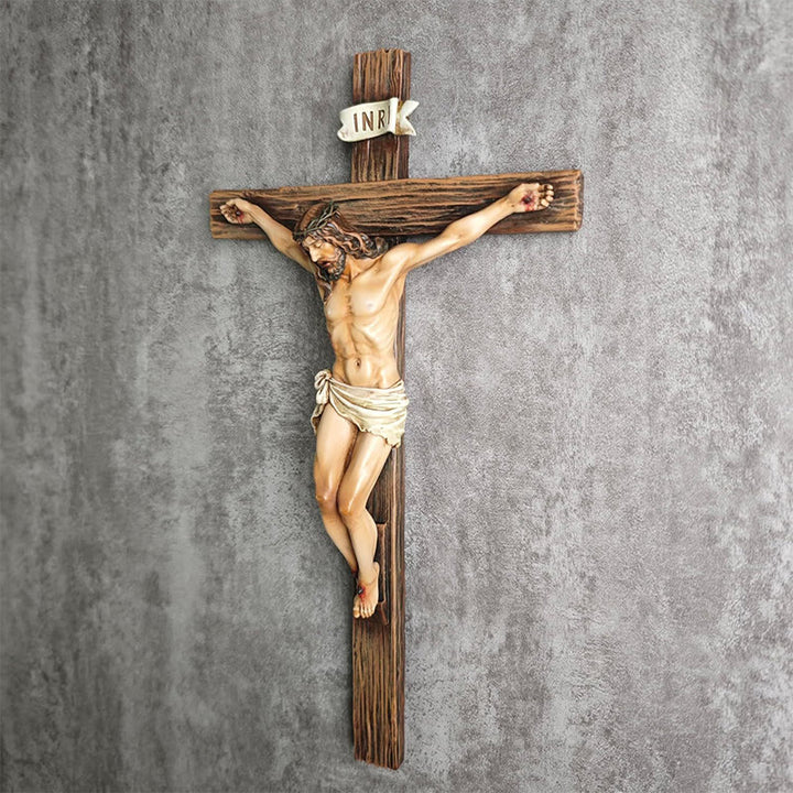 Christianartworkshop Wandkruzifix aus dunklem Kunstharz: Realistisches Jesus- und INRI-Detail - image 3