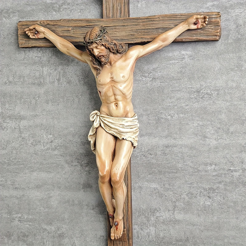 Christianartworkshop Wandkruzifix aus dunklem Kunstharz: Realistisches Jesus- und INRI-Detail - image 4
