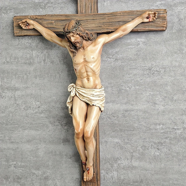 Christianartworkshop Wandkruzifix aus dunklem Kunstharz: Realistisches Jesus- und INRI-Detail - image 4