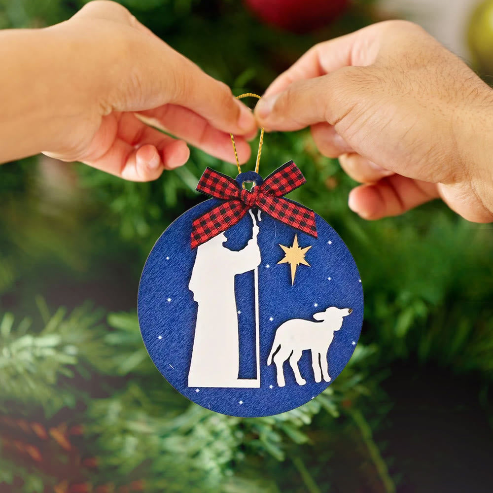 Christianartworkshop Klassischer Stil Heilige Nacht Hirten Lamm Stern Weihnachtskrippe Hängende Ornamente - image 4