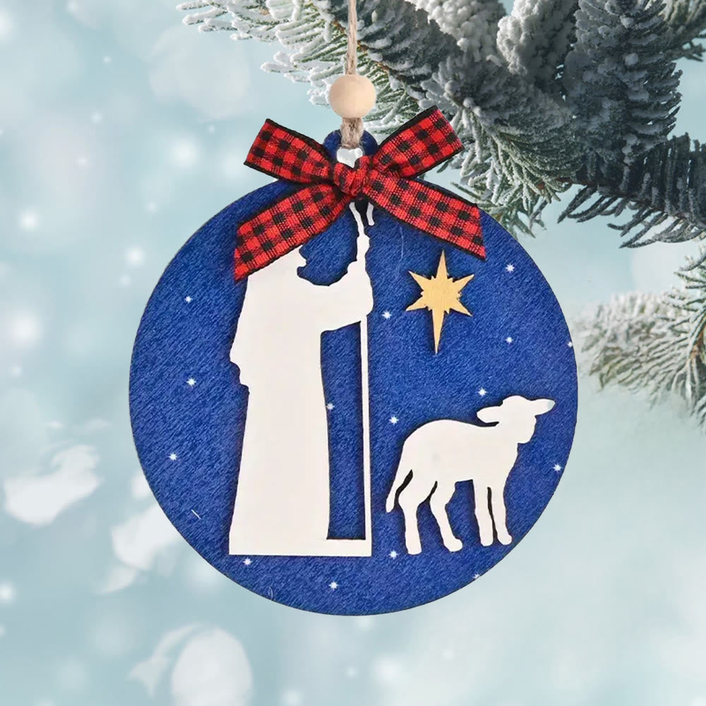 Christianartworkshop Klassischer Stil Heilige Nacht Hirten Lamm Stern Weihnachtskrippe Hängende Ornamente - image 2