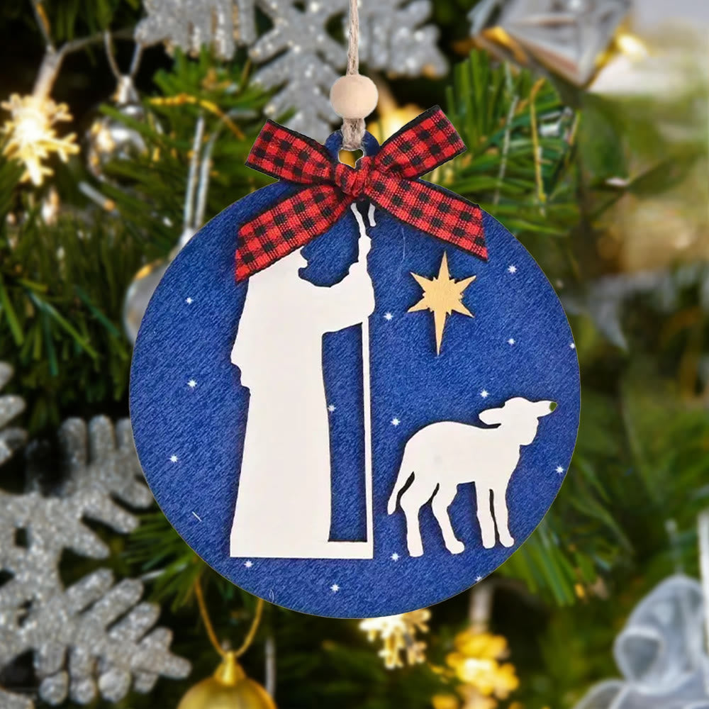 Christianartworkshop Klassischer Stil Heilige Nacht Hirten Lamm Stern Weihnachtskrippe Hängende Ornamente - image 1