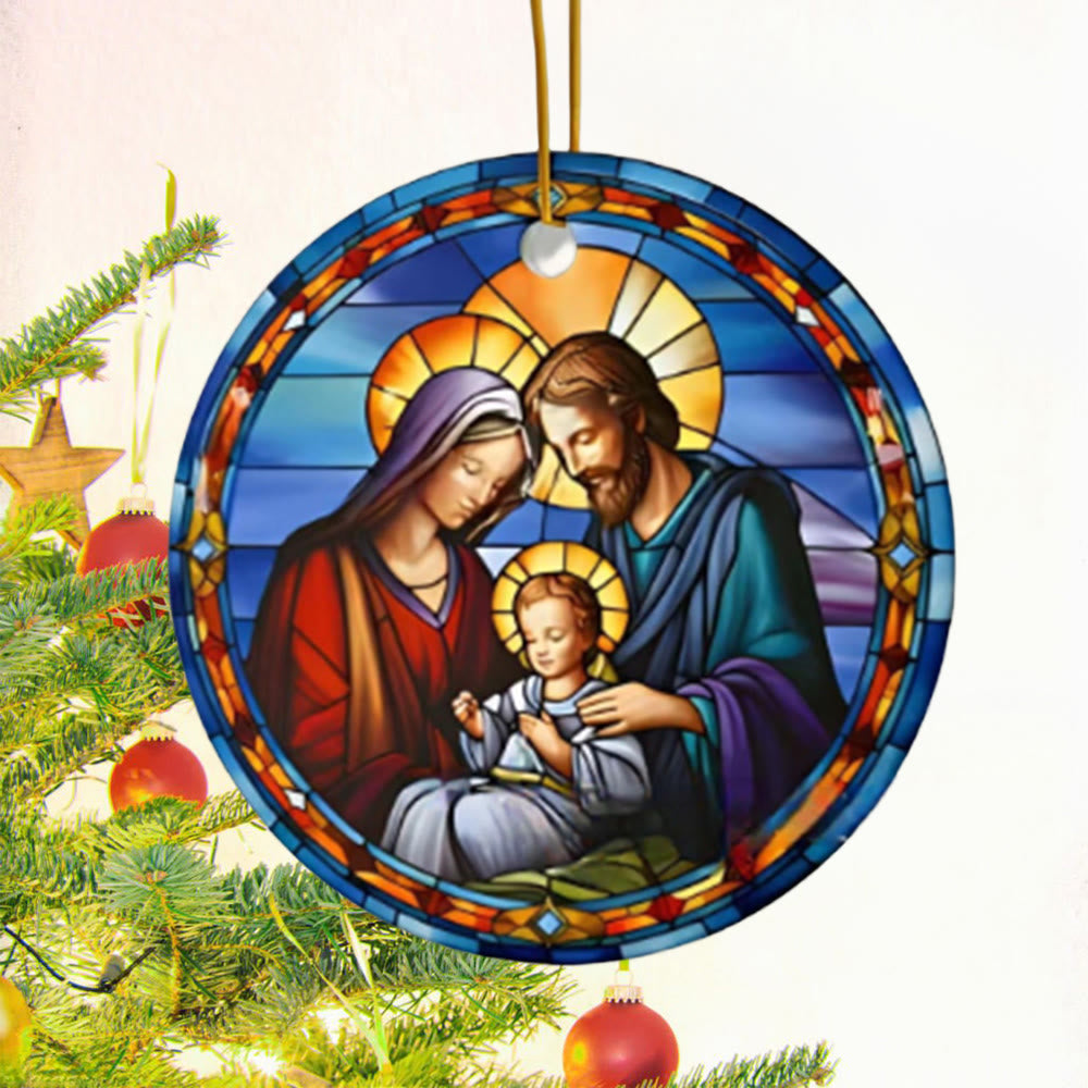 Christianartworkshop Buntglas-Stile Heilige Familie Weihnachten Bunte Hängende Ornamente A - image 1