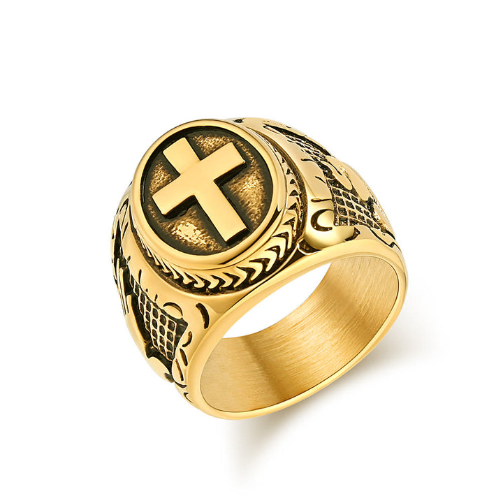 Christianartworkshop Metallischer Kreuzring mit betenden Händen: Spirituelles Modeaccessoire - Golden - US 13 - image 5