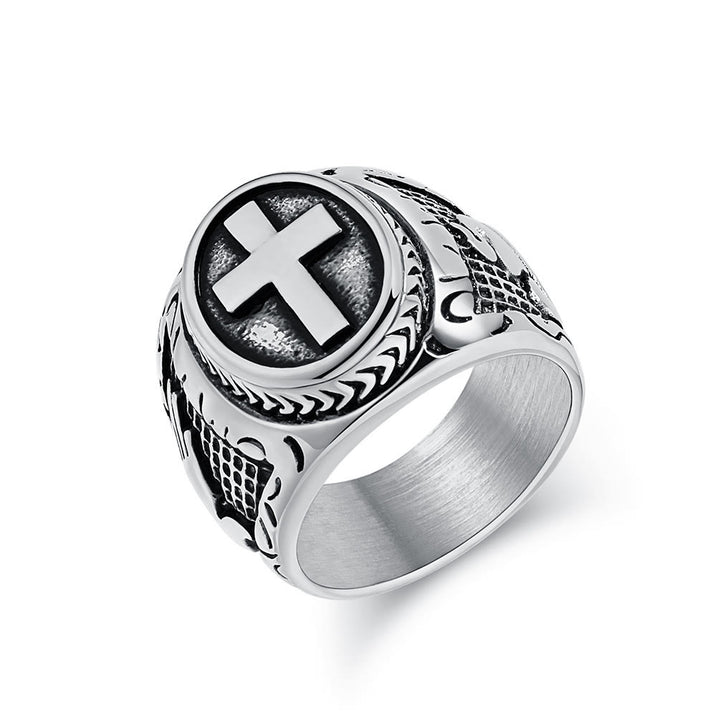 Christianartworkshop Metallischer Kreuzring mit betenden Händen: Spirituelles Modeaccessoire - Silber - US 13 - image 2