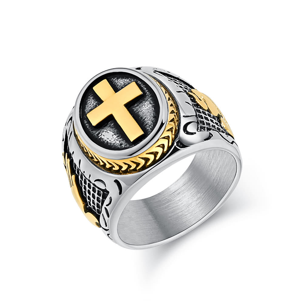 Christianartworkshop Metallischer Kreuzring mit betenden Händen: Spirituelle Modeauswahl - Silber und Gold - US13 - image 4