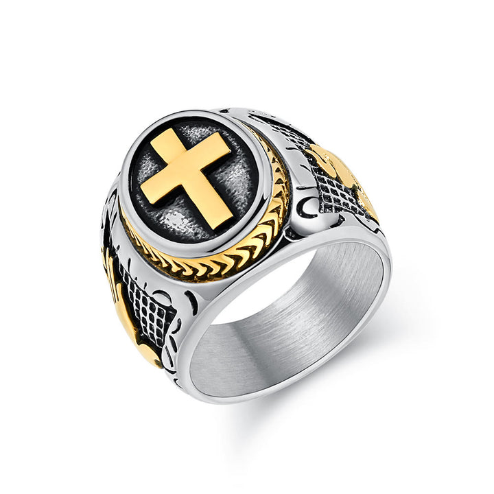 Christianartworkshop Metallischer Kreuzring mit betenden Händen: Spirituelle Modeauswahl - Silber und Gold - US13 - image 4