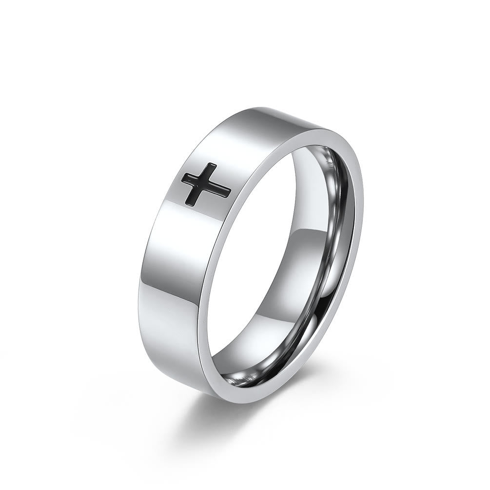Christianartworkshop Zweifarbige minimalistische Kreuzringe: Faith - Inspired Fashion - Silber - 6 MM - US12 - image 2