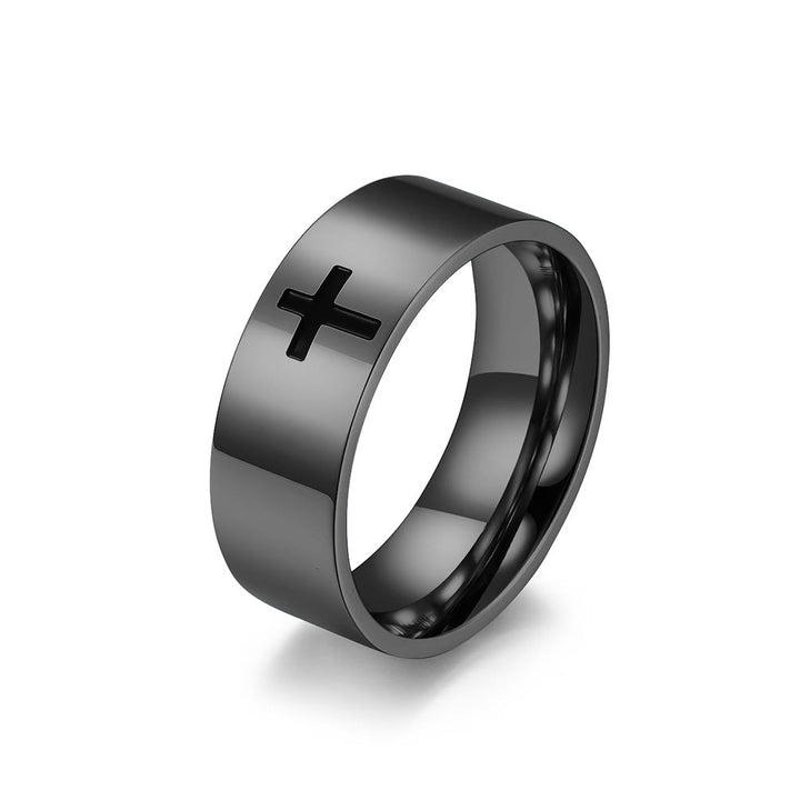 Christianartworkshop Zweifarbige minimalistische Kreuzringe: Faith - Inspired Fashion - Schwarz - 8 MM - US12 - image 7