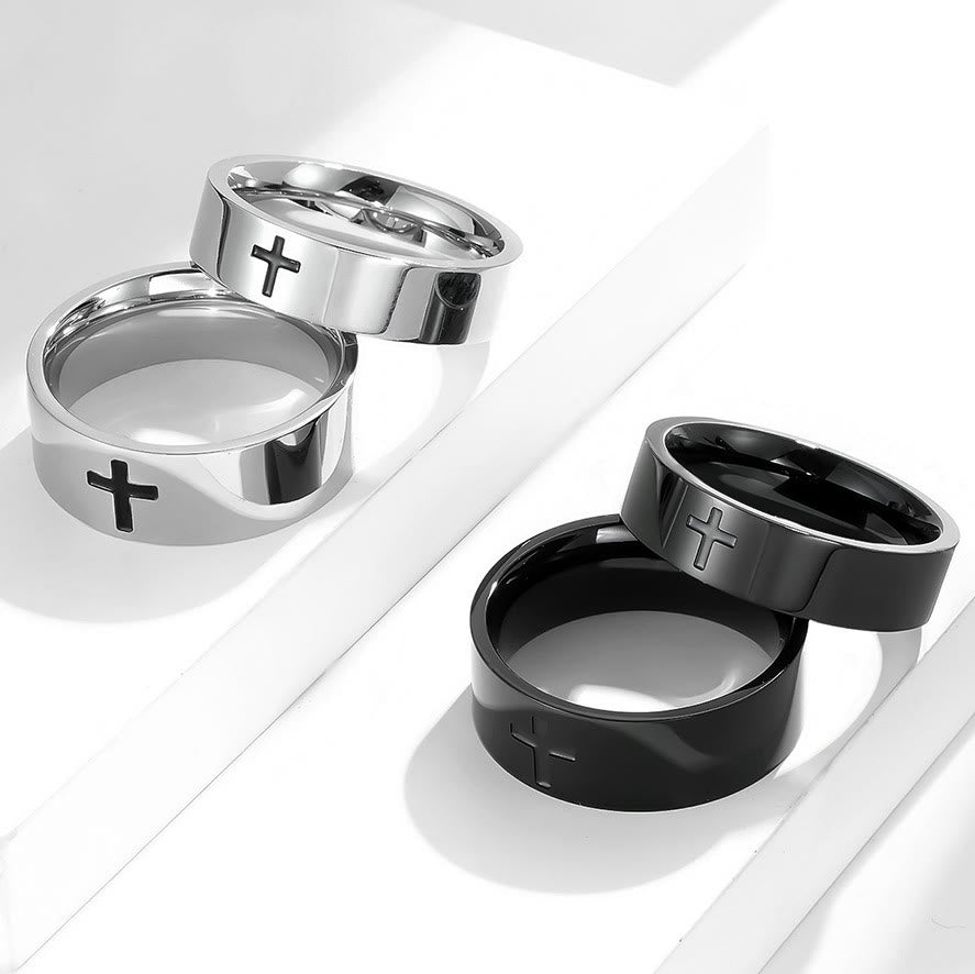 Christianartworkshop Zweifarbige minimalistische Kreuzringe: Faith - Inspired Fashion - Silber - 6 MM - US6 - image 0