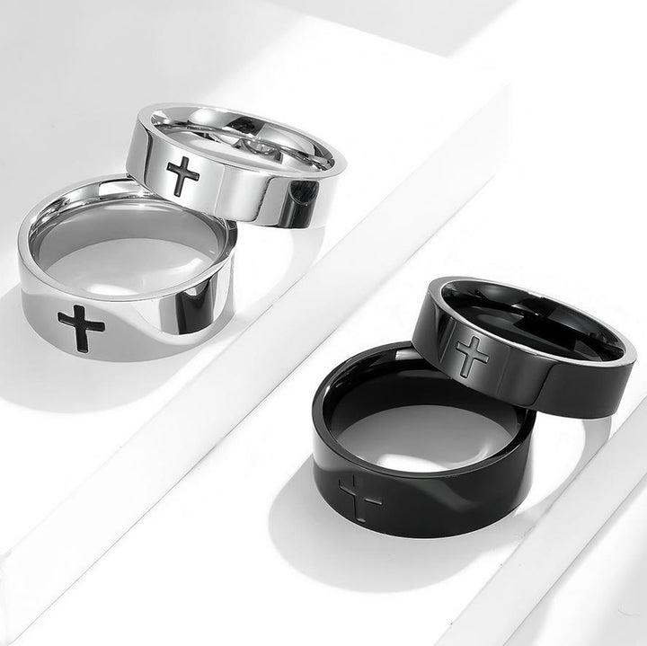 Christianartworkshop Zweifarbige minimalistische Kreuzringe: Faith - Inspired Fashion - Silber - 6 MM - US6 - image 0