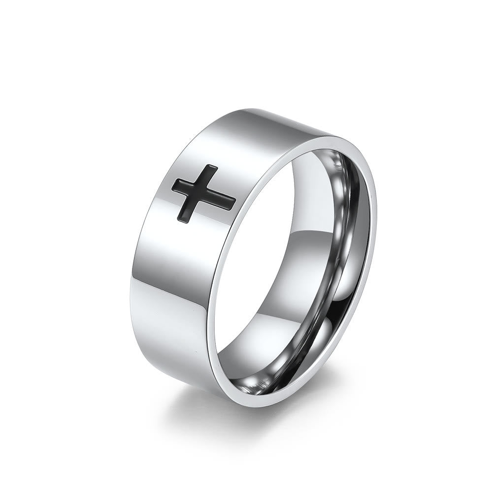 Christianartworkshop Zweifarbige minimalistische Kreuzringe: Faith - Inspired Fashion - Silber - 8 MM - US12 - image 3