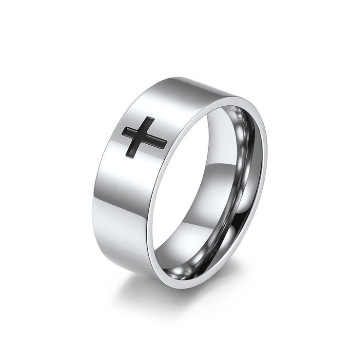 Christianartworkshop Zweifarbige minimalistische Kreuzringe: Faith - Inspired Fashion - Silber - 8 MM - US12 - image 3