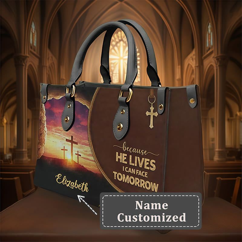 Christianartworkshop Elegante, personalisierte Lederhandtasche mit täglicher Erinnerung: Glaube, um morgen ins Auge zu blicken - XL - Name individuell gestaltet - image 1