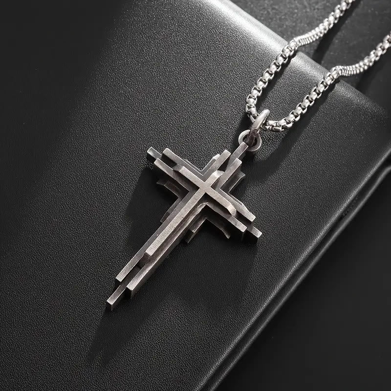 Christianartworkshop Strukturierte Kreuzkette aus Legierung: Moderner mehrschichtiger Glaubensschmuck - image 3