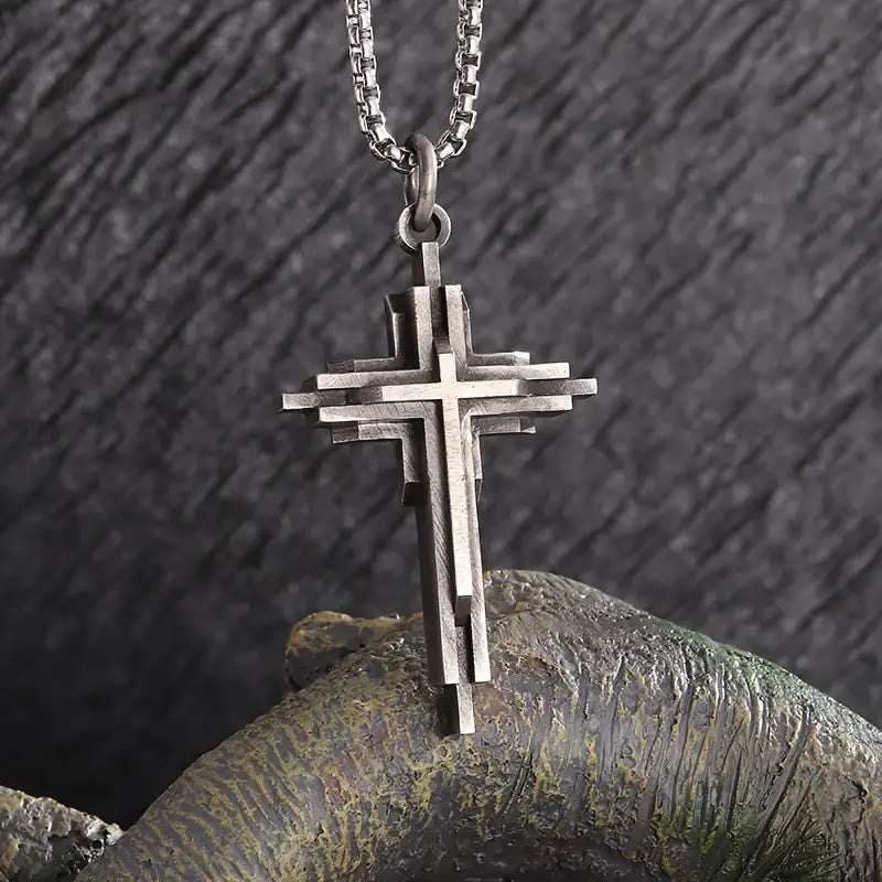 Christianartworkshop Strukturierte Kreuzkette aus Legierung: Moderner mehrschichtiger Glaubensschmuck - Kreuzen - image 0