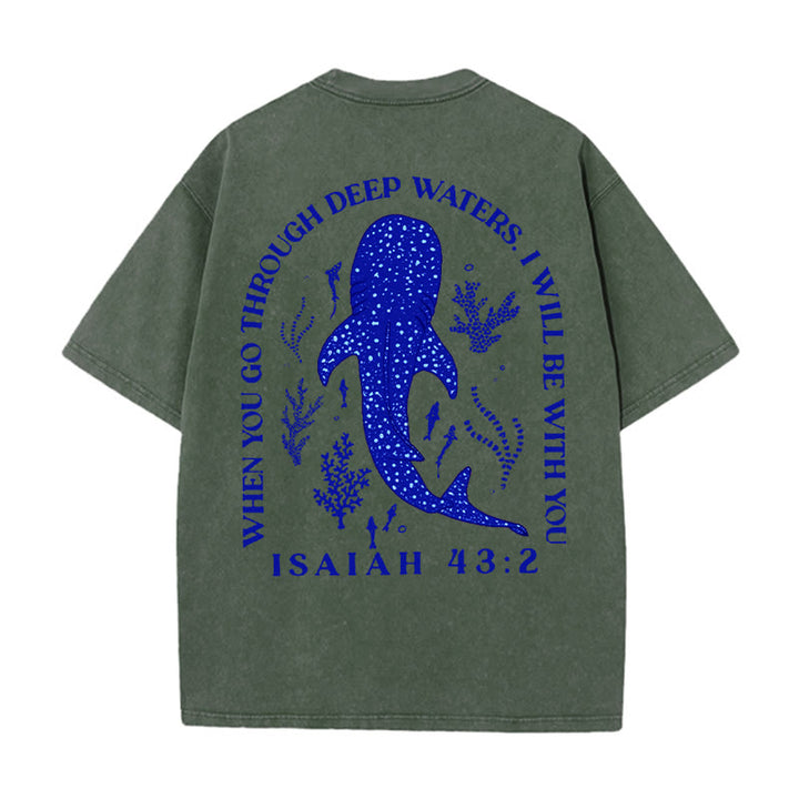 Christianartworkshop „I Will Be With You“ doppelseitig gewaschenes christliches T-Shirt - Armeegrün - 5XL - image 10