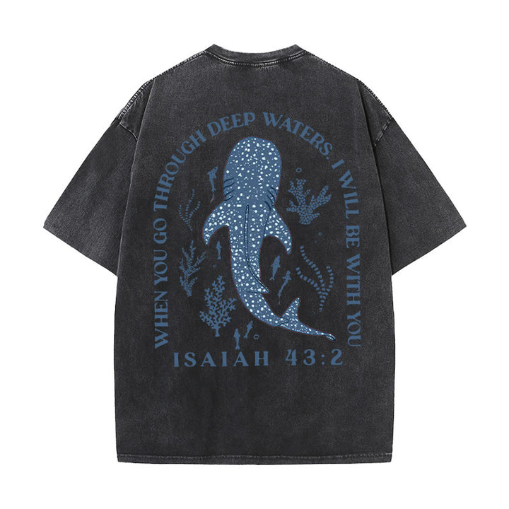 Christianartworkshop „I Will Be With You“ doppelseitig gewaschenes christliches T-Shirt - Schwarz - 5XL - image 0