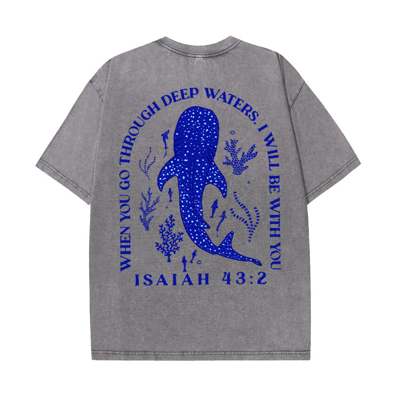 Christianartworkshop „I Will Be With You“ doppelseitig gewaschenes christliches T-Shirt - Grau - 5XL - image 2