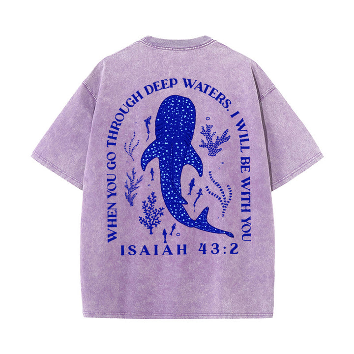 Christianartworkshop „I Will Be With You“ doppelseitig gewaschenes christliches T-Shirt - Lila - 5XL - image 14