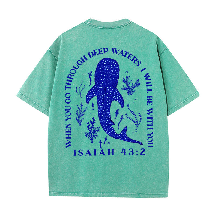 Christianartworkshop „I Will Be With You“ doppelseitig gewaschenes christliches T-Shirt - Grün - 5XL - image 8