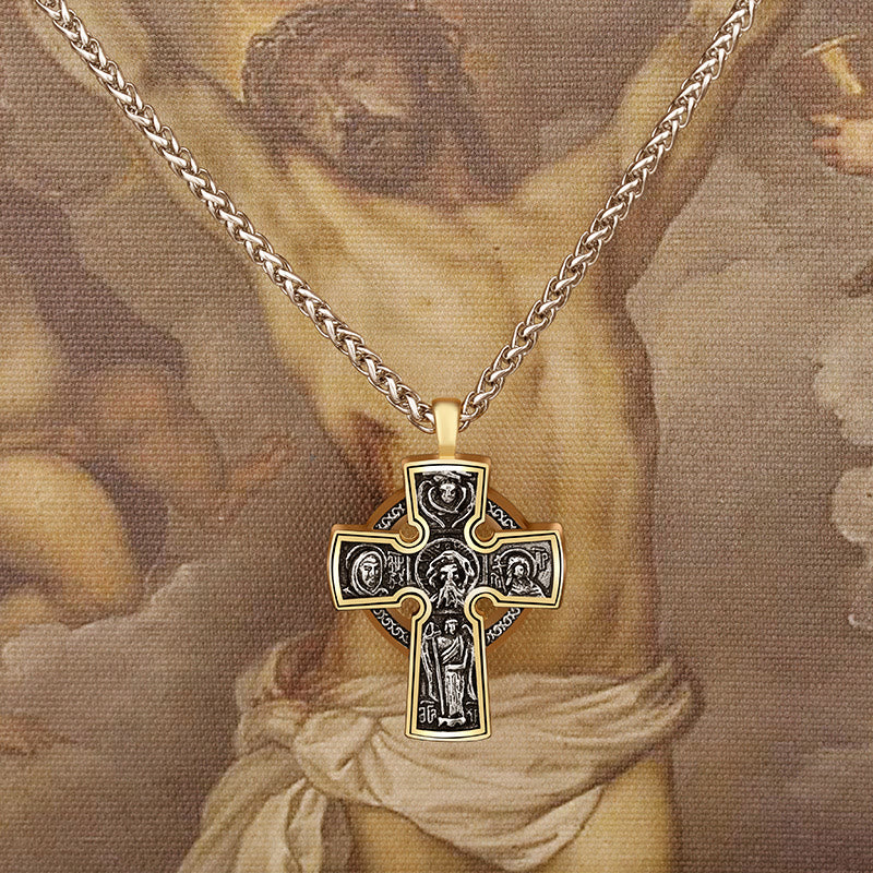 Christianartworkshop Verzierte zweifarbige Kreuzkette: Heilige Ikone und Engel – detaillierte Kunstfertigkeit - Kreuzen - image 0