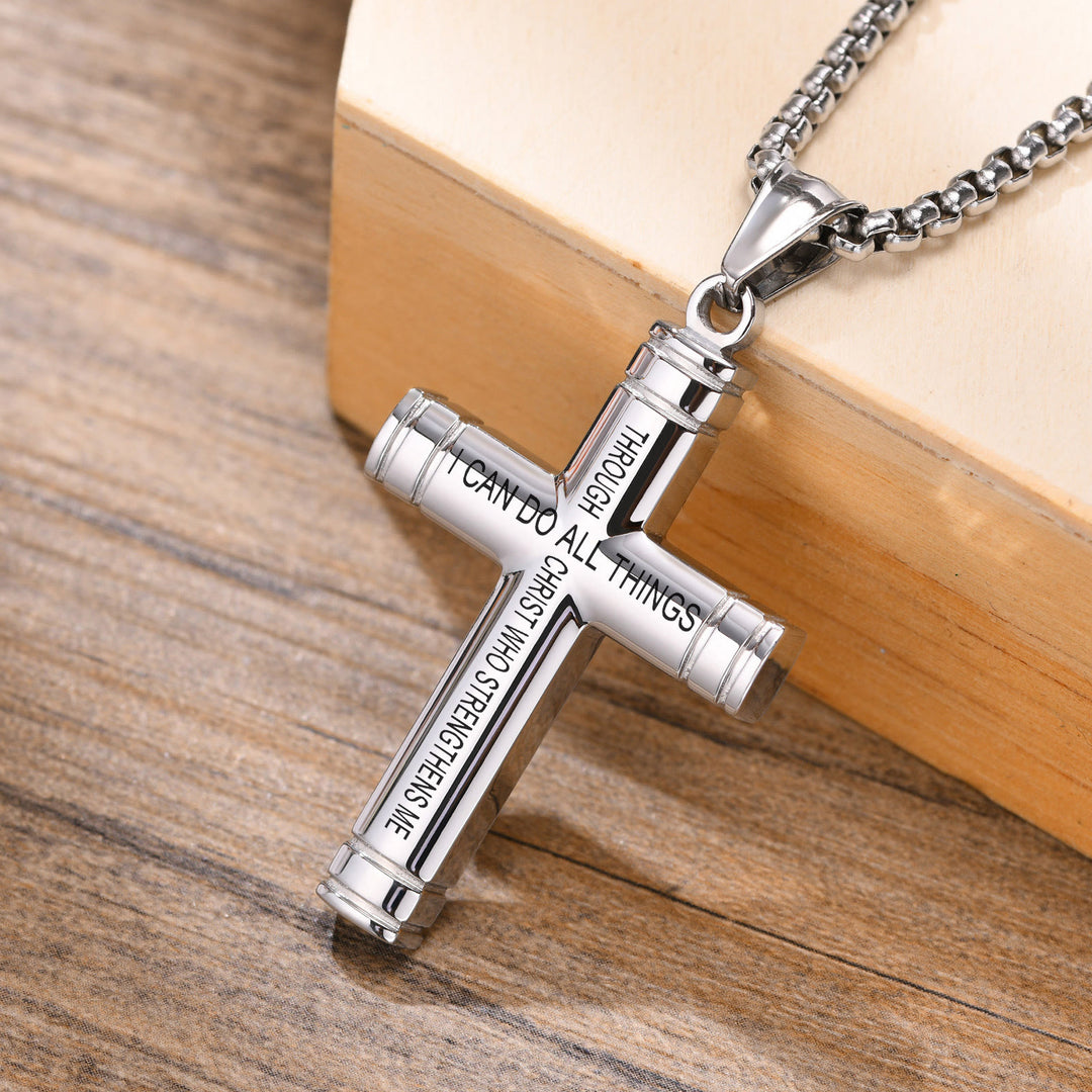 Christianartworkshop Mehrfarbige Kreuzkette mit Schriftzug: Personalisierte Glaubenskleidung - Silbernes Kreuz mit Lection - image 0