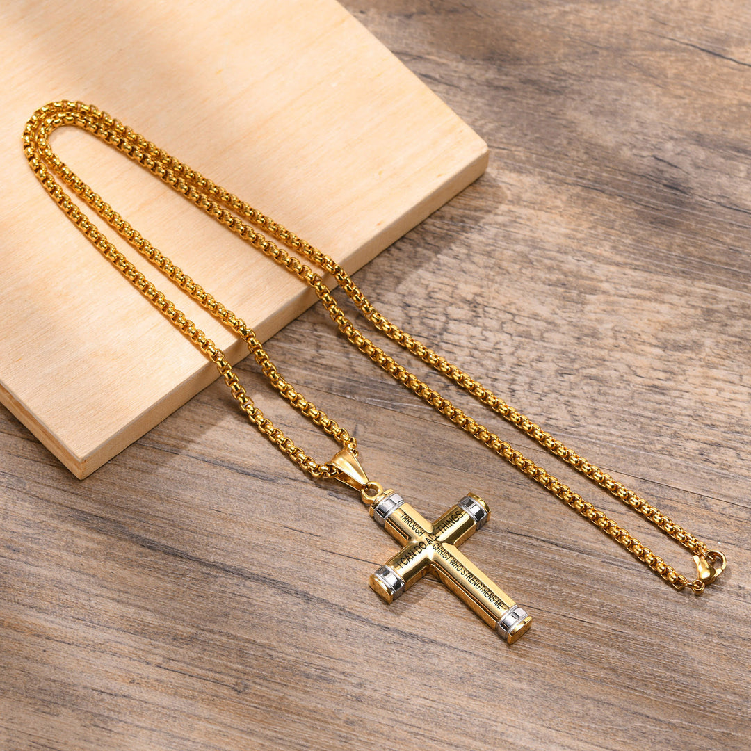 Christianartworkshop Mehrfarbige Kreuzkette mit Schriftzug: Personalisierte Glaubenskleidung - Goldenes Kreuz mit Lection - image 3