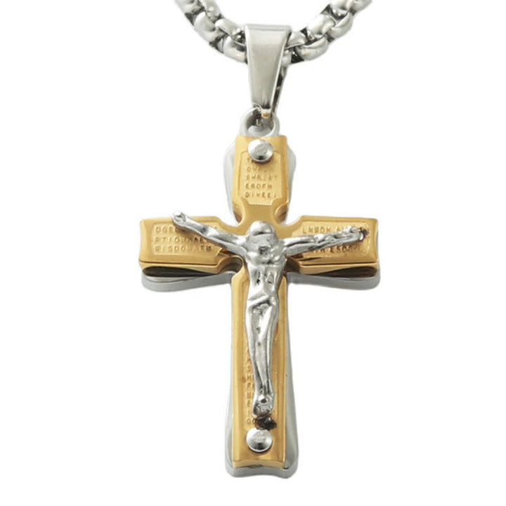 Christianartworkshop Zweifarbige Halskette mit Kruzifix aus Metall mit Jesusfigur: Glaube & Kunst Fusion - image 2