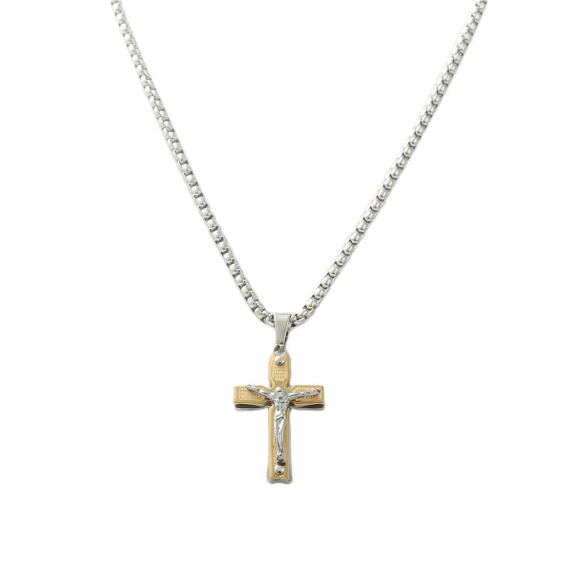 Christianartworkshop Zweifarbige Halskette mit Kruzifix aus Metall mit Jesusfigur: Glaube & Kunst Fusion - image 3