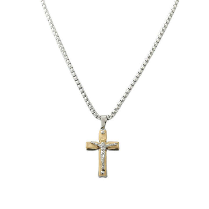 Christianartworkshop Zweifarbige Halskette mit Kruzifix aus Metall mit Jesusfigur: Glaube & Kunst Fusion - image 3